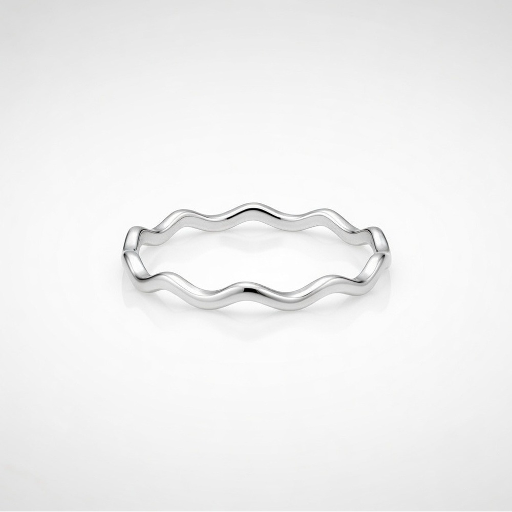 Solid 925 Sterling Silver Dainty Minimal Wavy Abstract Stacking Band Ring 8.75 9